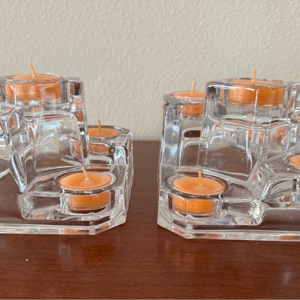 PartyLite Crystal Candle Holders with Orange Tea Lights